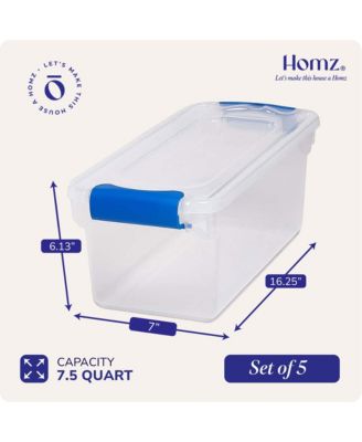 7.5 Quart Secure Latching Clear Plastic Stackable Storage Container, 5 Pack