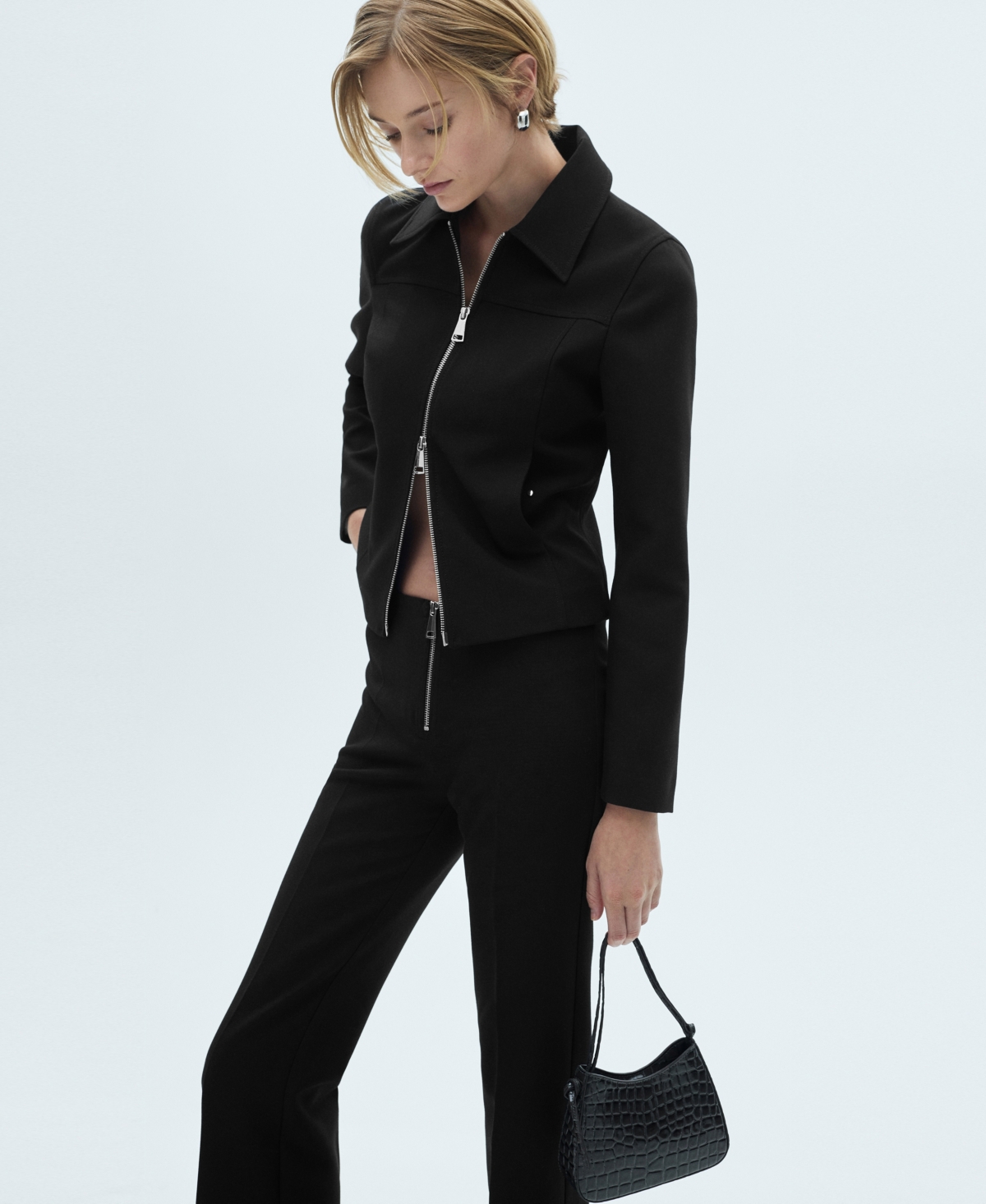 Mango Women's Zipper Detail Flare Pants In Black