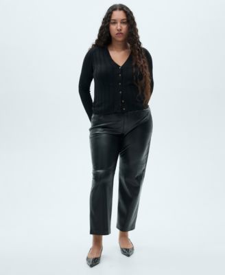 Women's Leather-Effect Straight Trousers
