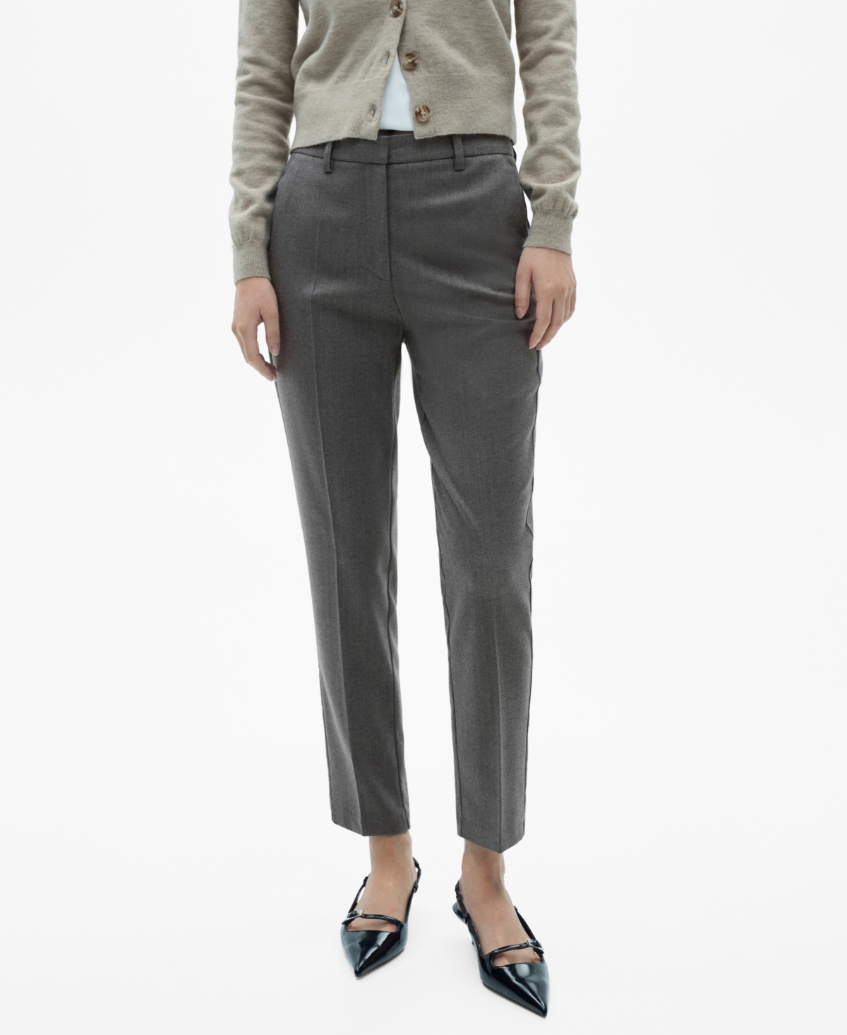 Mango Flat Front Skinny Pants In Gray