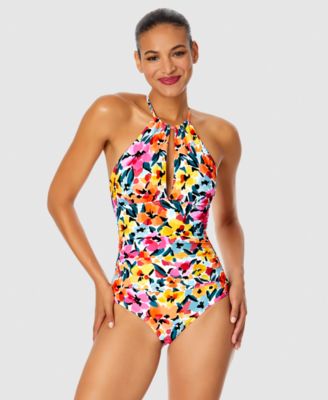 Women's Floral-Print High-Neck One-Piece Swimsuit