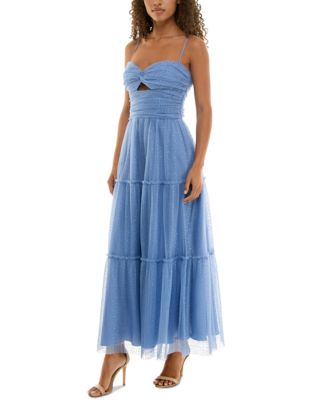 Juniors' Sweetheart-Neck Glitter Tiered Dress