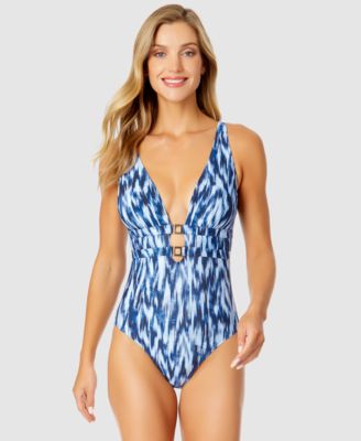 Anne Cole - Women's Printed Plunge-Front One-Piece Swimsuit