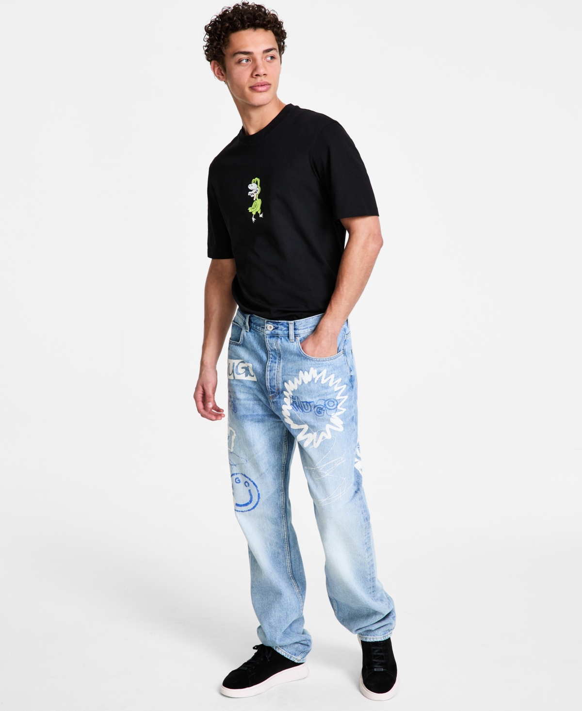 HUGO BOSS MEN'S NATE SIGNATURE-DETAIL BAGGY JEANS 