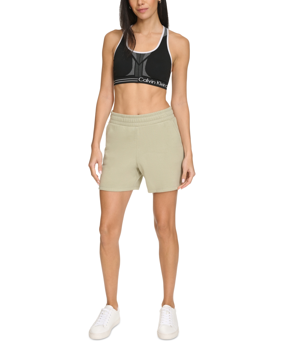 Calvin Klein Women's Fleece Smocked Waistband Midi Shorts In Tea