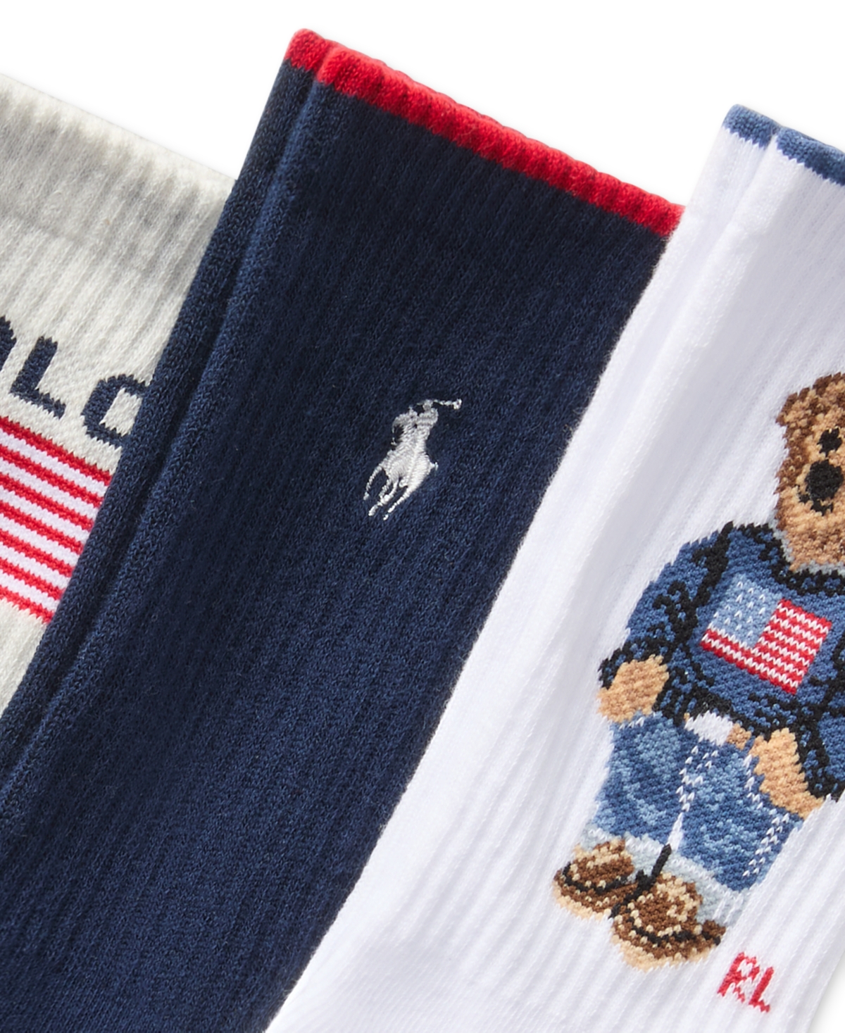Polo Ralph Lauren Women's 3-Pk. Core Flag Bear Crew Socks