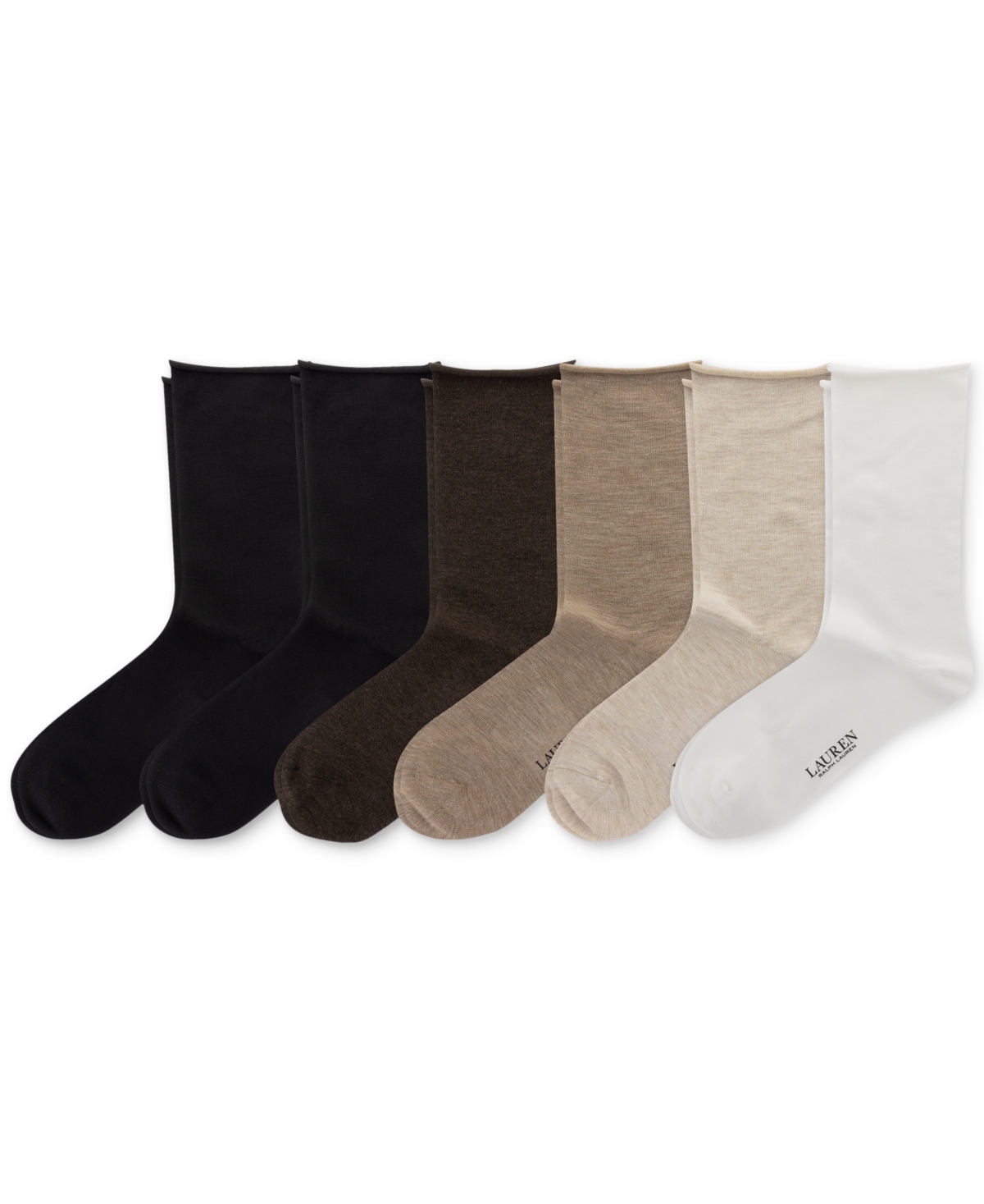 RALPH LAUREN WOMEN'S 6 PACK ROLL-TOP TROUSER SOCKS 