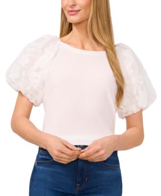 CeCe - Women's Floral Puff-Sleeve Round-Neck Tee