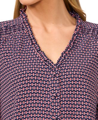Women's Ruffled V-Neck Button-Front Blouse