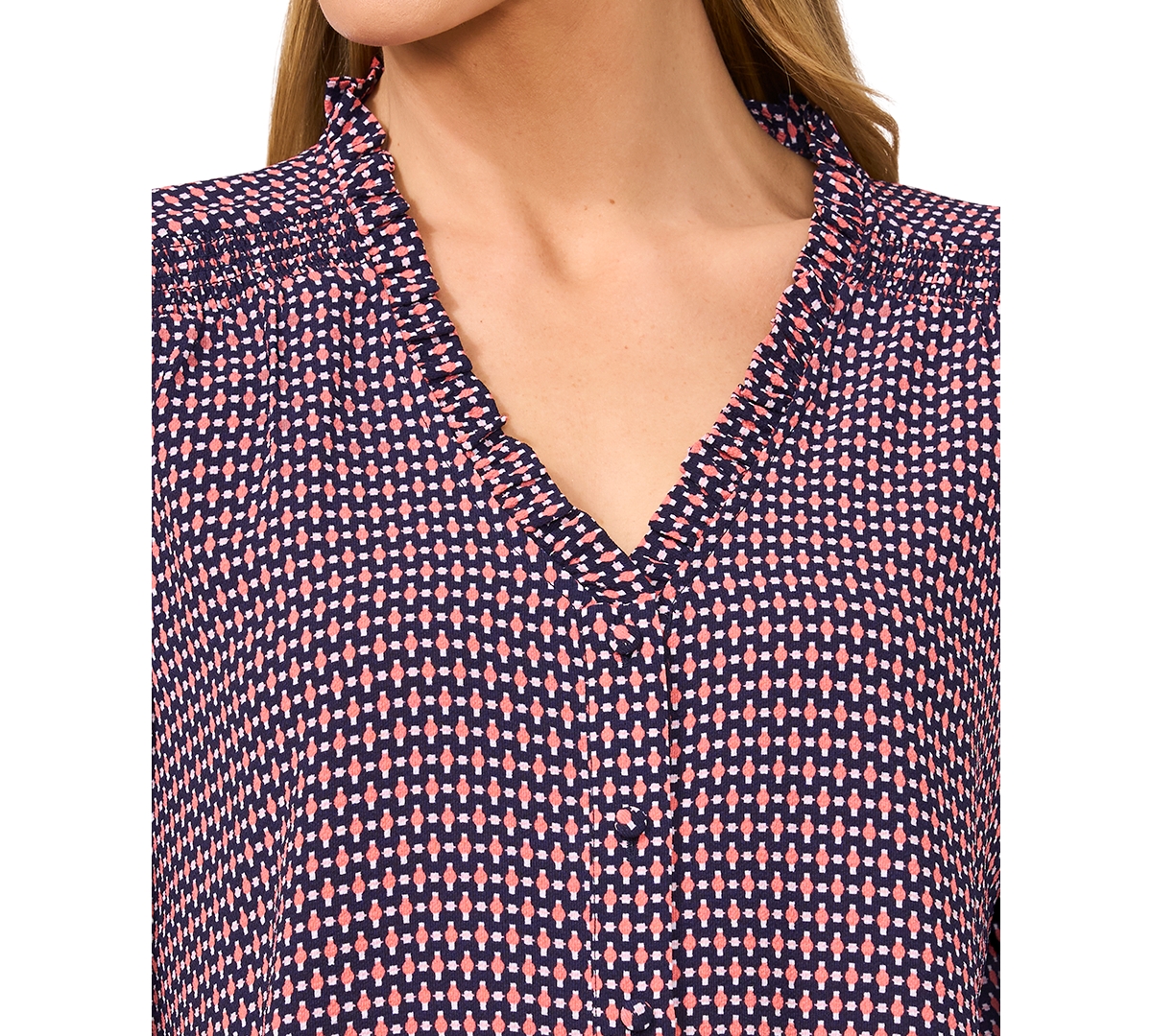Cece Women's Ruffled V-neck Button-front Blouse In Soft Peach
