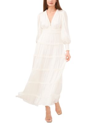 Women's Long Sleeve Plisse Ruffle Maxi Dress