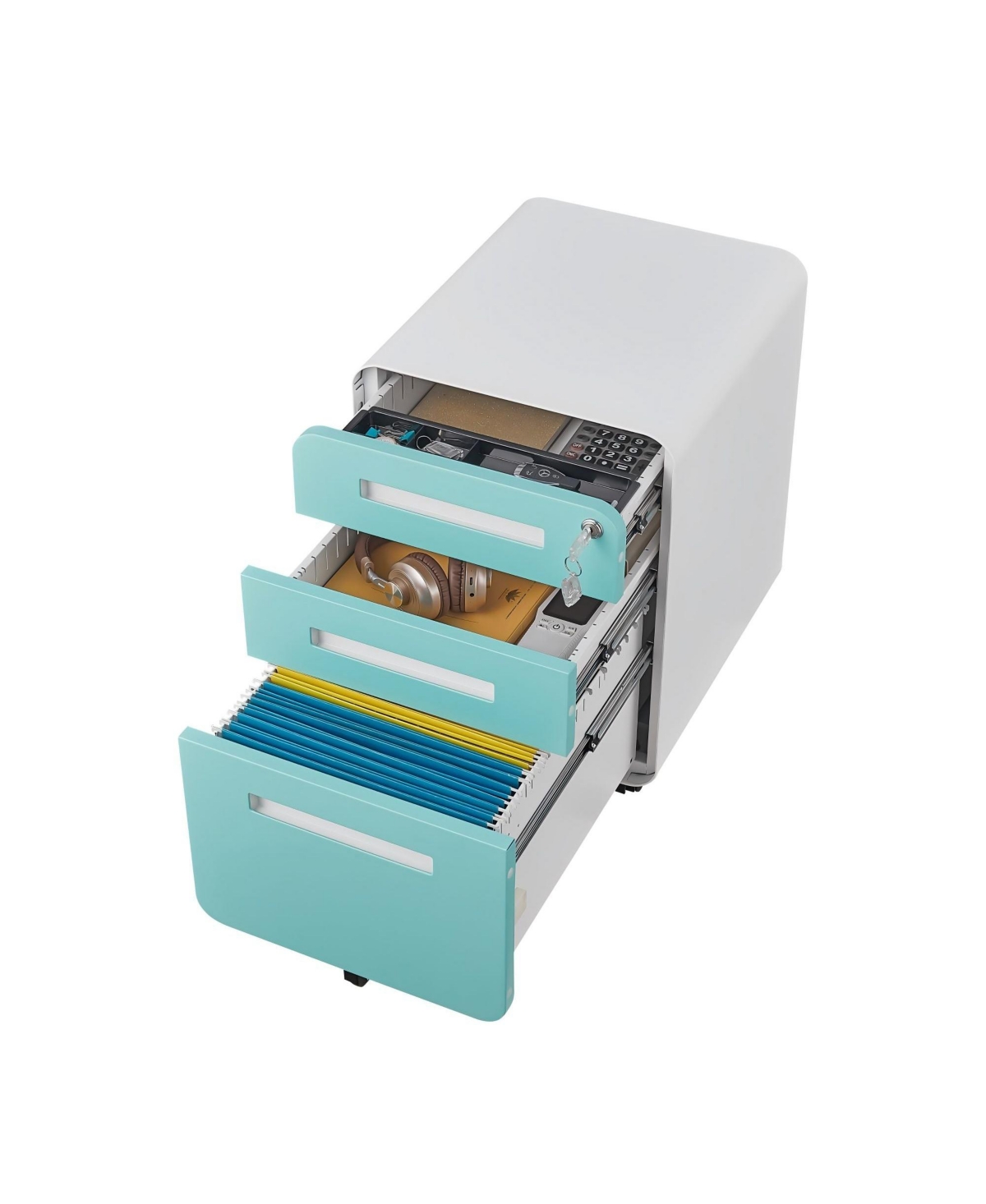Boyel Living 3 Drawer Mobile File Cabinet Under Desk Office Versatile Storage Cabinet for Legal/Letter/A4 Files, 5 Wheel Design Anti-Tilting - Green W
