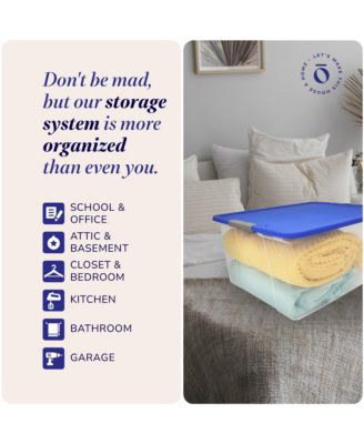 64 Qt Secure Latch Large Clear Stackable Storage Container w/ Lid (2 Pack)