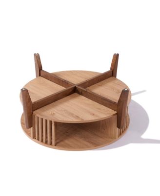 Round Coffee Table with Storage 31.5" Oak Finish Wood Center Accent Tables with Wood Legs