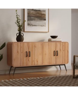 4-Door with Soft Close 63-Inch Wide Sideboard Server Cabinet with Black Metal Legs