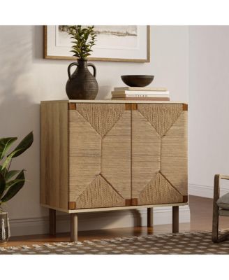 Mid-Century Modern Rope 2-Door Cabinet with Wood Legs