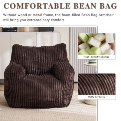 Soft Corduroy Bean Bag Chair with Memory Foam Filling for Living Room