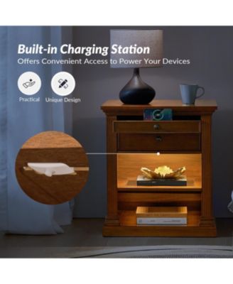 Mulo Traditional Nightstand with Three Ports and Adjustable Shelf