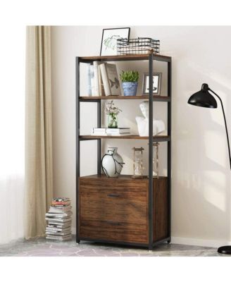 Bookcase, 4-Tier Bookshelf with 2 Drawers, Etagere Standard Book Shelves Display Shelf for Home Office
