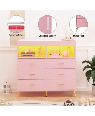 Dresser for Bedroom with Drawers, Baby Changing Table Dresser with Changing Pad, 2 Open Storage Shelves