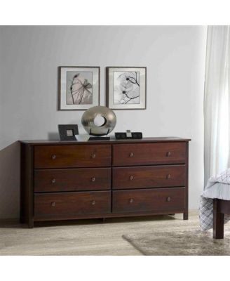 Solid Pine 6-Drawer Chest – Farmhouse Style Wooden Dresser for Bedroom Storage and Decorative Furniture Use