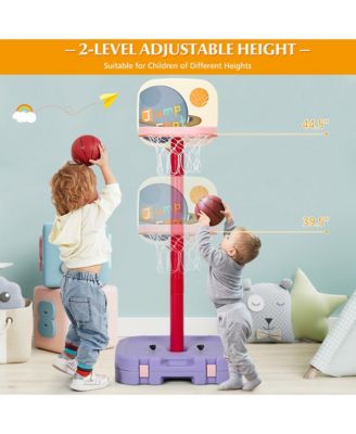 Portable 2 in 1 Kids Basketball Hoop Stand w/ Ring Toss & Storage Box