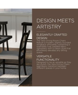 Vera Wooden Dining Chair, Antique Black & Dove Weave Fabric, Set of 2