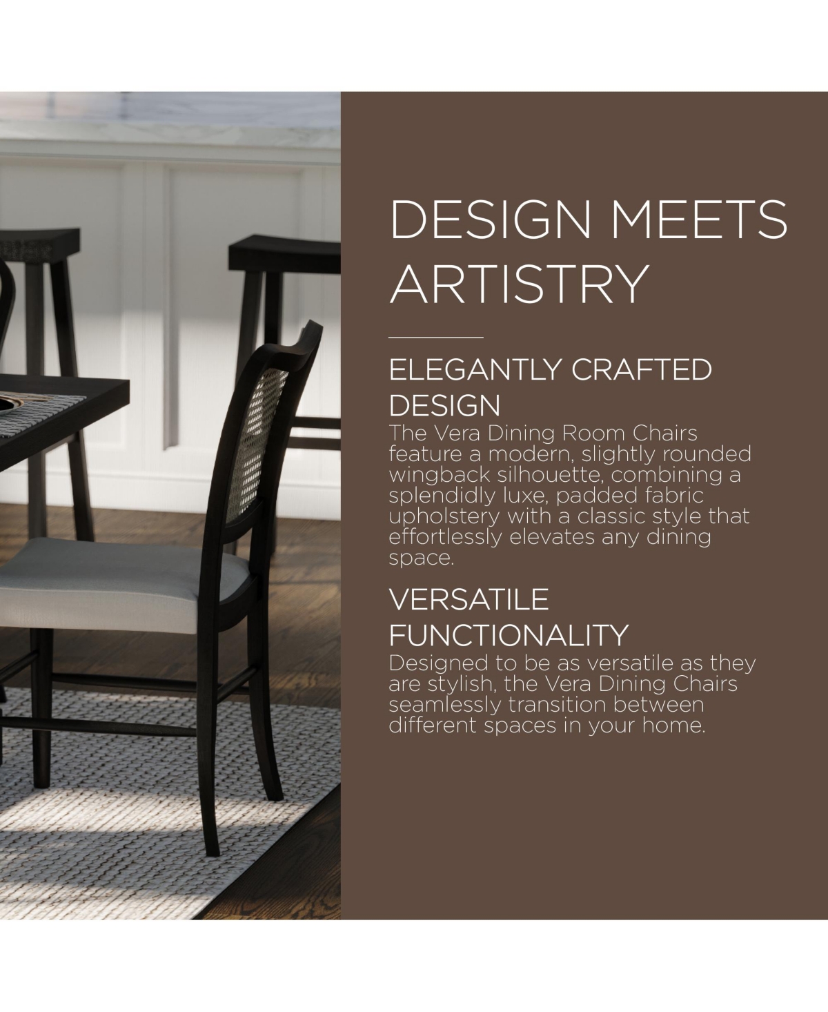 Maven Lane Vera Wooden Dining Chair, Antique Black & Dove Weave Fabric, Set of 2