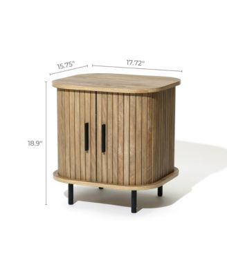 Mid-Century Modern 2-Door Nightstand and End Table with Slatted Slidng Doors