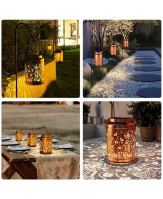 Mushroom Solar Lantern with Shepherds Hooks Outdoor Hanging Decor Light Christmas Gifts Yard Patio Porch 6Pack