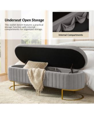 Sara Modern Storage Bench with Metal Legs and Channel Tufted
