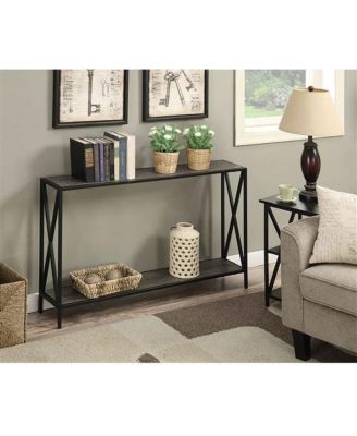 Weathered Wood Console Sofa Table with Bottom Shelf and Metal Frame