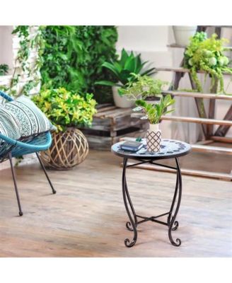 Indoor/Outdoor Mosaic Round Side Accent Table Plant Stand