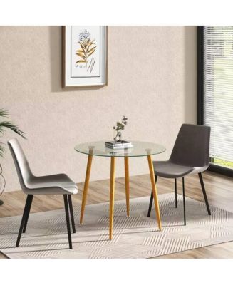 Slickblue Modern Round Glass Top Dining Table with Wood-Look Base for ...