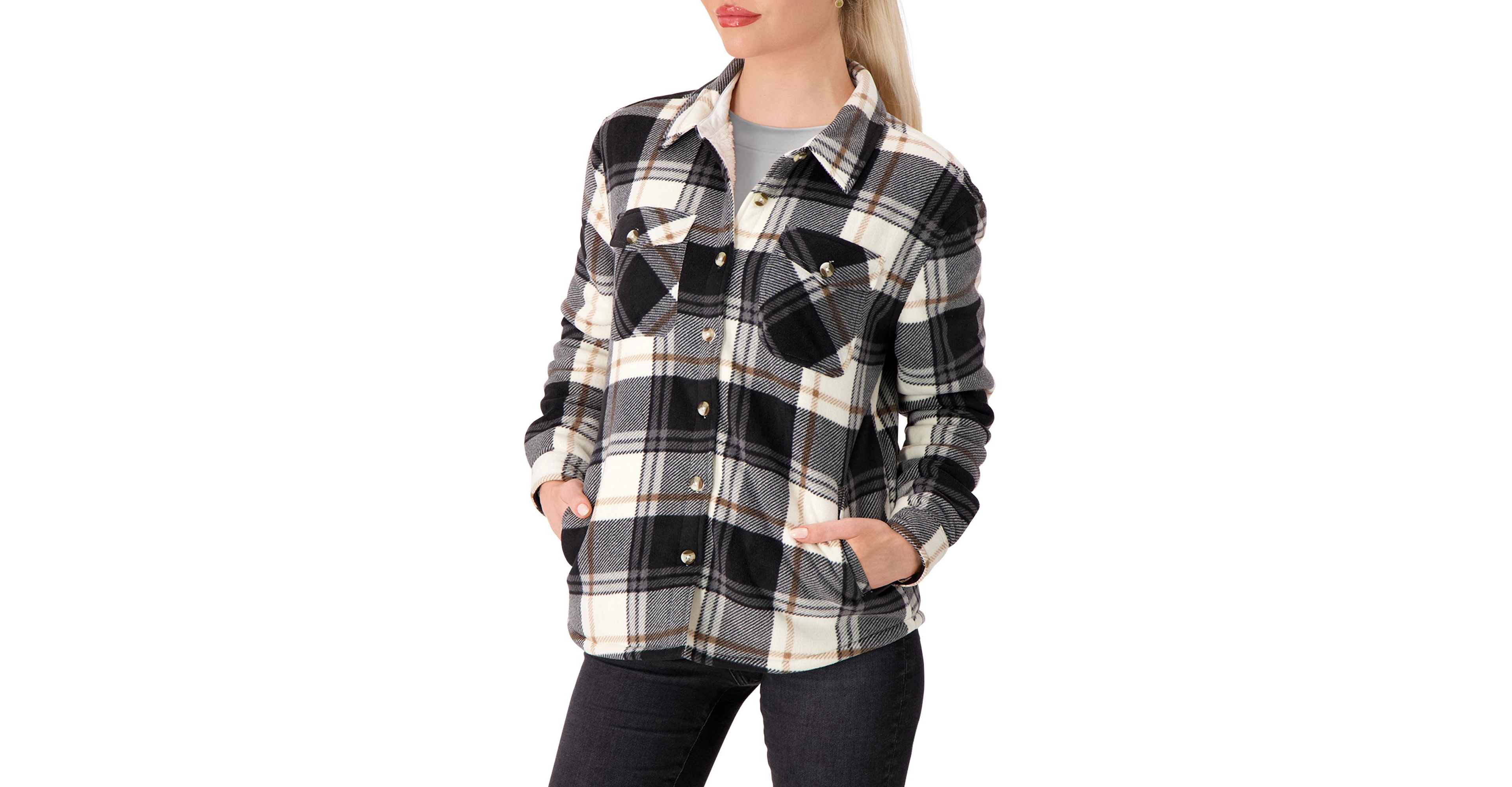 Heat Holders Women's Jacqueline Long Sleeve Plaid Shirt Jacket