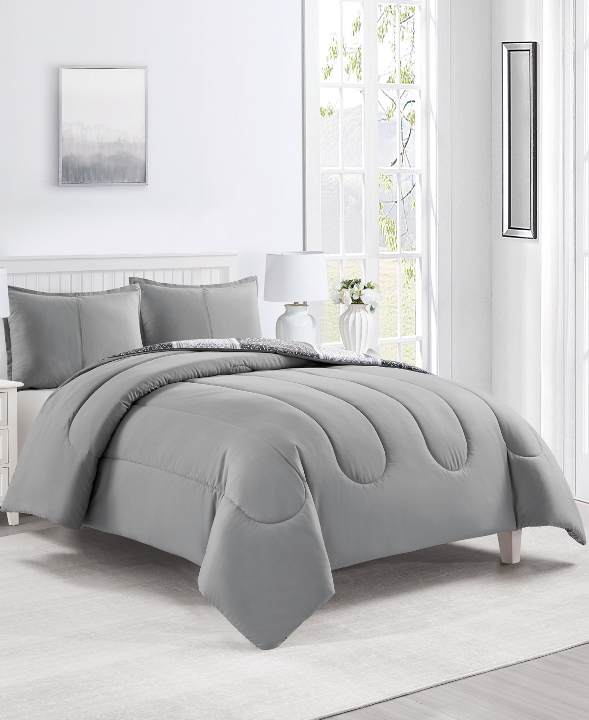 Sunham Linden Reversible 3-pc. Comforter Set, Exclusively At Macy's In Gray