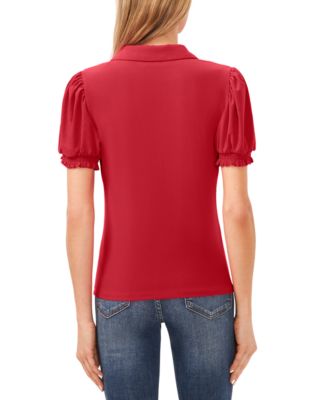 Women's Collared Split Neck Short Sleeve Knit Top