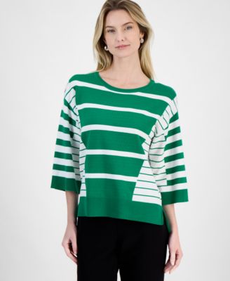 T Tahari - Women's Striped 3/4-Sleeve Sweater