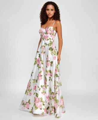 Say Yes Juniors Rhinestone Floral Corset Sweetheart Gown Created for Macy s Macy s