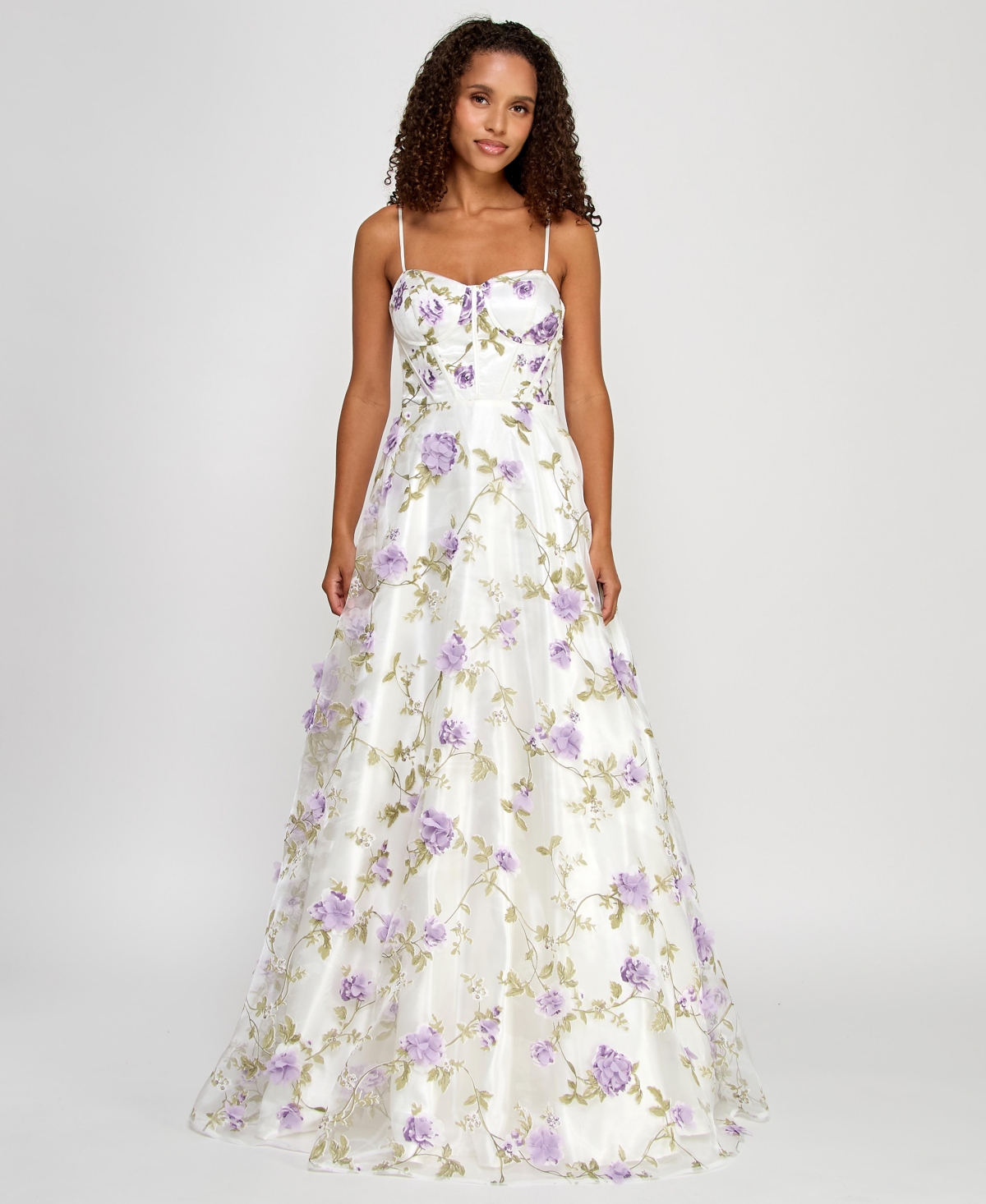 SAY YES JUNIORS' 3D FLORAL EMBELLISHED BALL GOWN, CREATED FOR MACY'S 