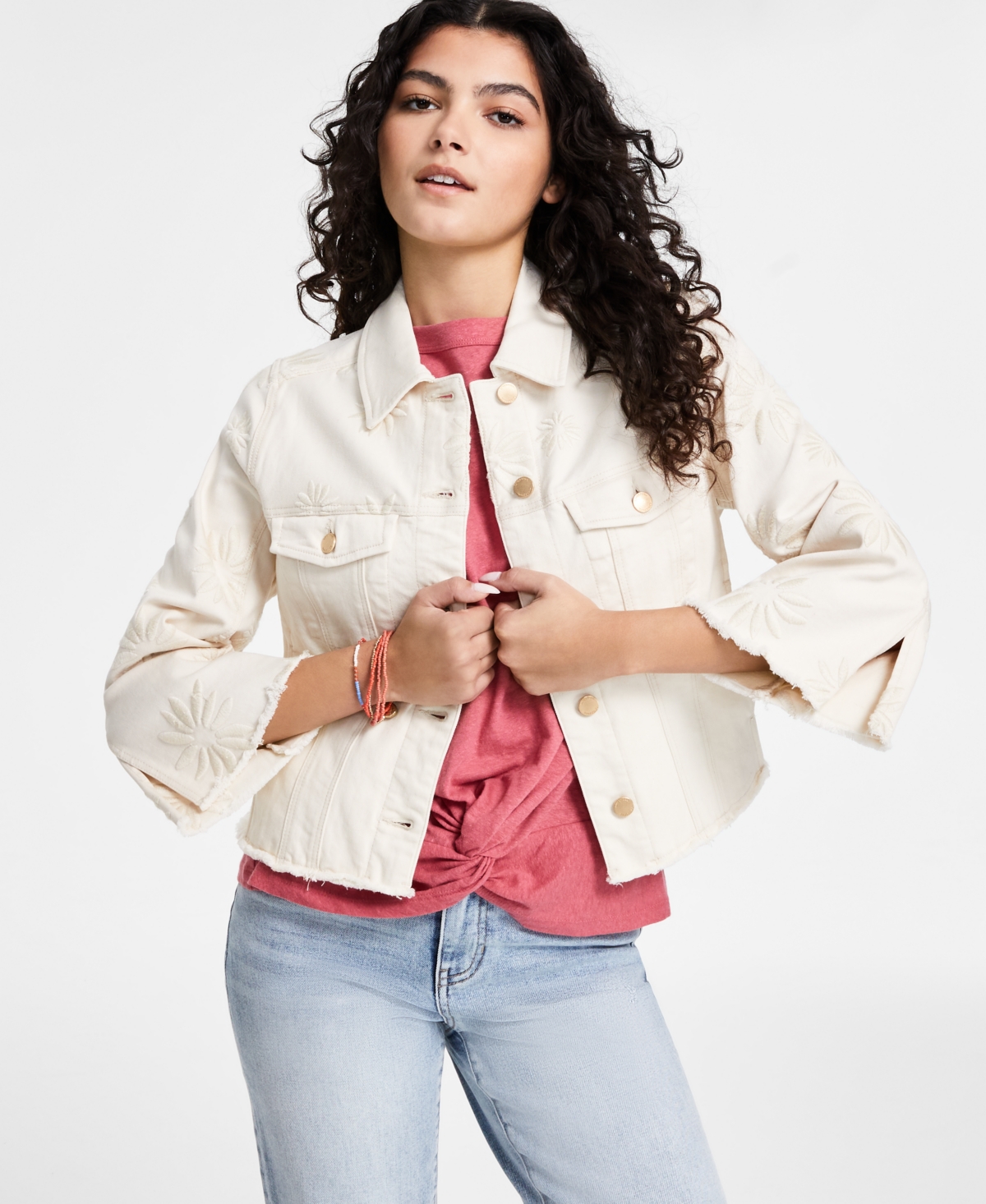 Shop Liverpool Los Angeles Women's Embroidered Floral Jacket In Ecru Abstract Floral