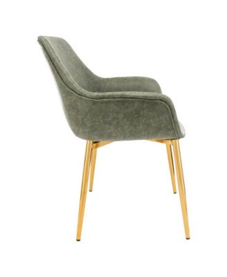 Markley Modern Leather Dining Arm Chair With Gold Metal Legs Set of 2