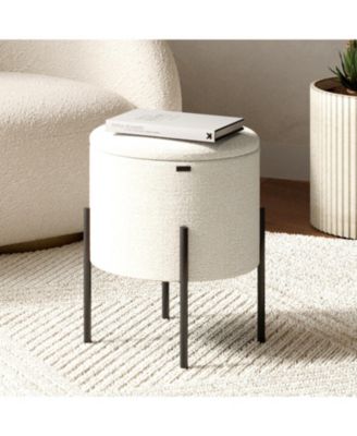  Round Ottoman  Boucle Fabric  Hidden Storage Foot Stool/Vanity Stool for Living Room & Bedroom Decor