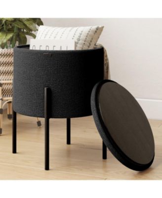  Round Ottoman  Boucle Fabric  Hidden Storage Foot Stool/Vanity Stool for Living Room & Bedroom Decor