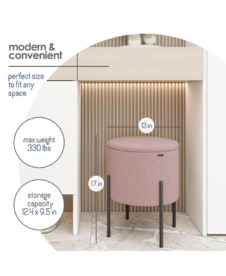  Round Ottoman  Boucle Fabric  Hidden Storage Foot Stool/Vanity Stool for Living Room & Bedroom Decor