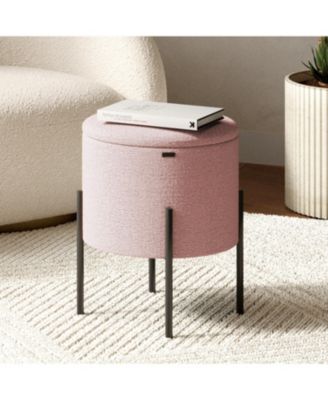  Round Ottoman  Boucle Fabric  Hidden Storage Foot Stool/Vanity Stool for Living Room & Bedroom Decor