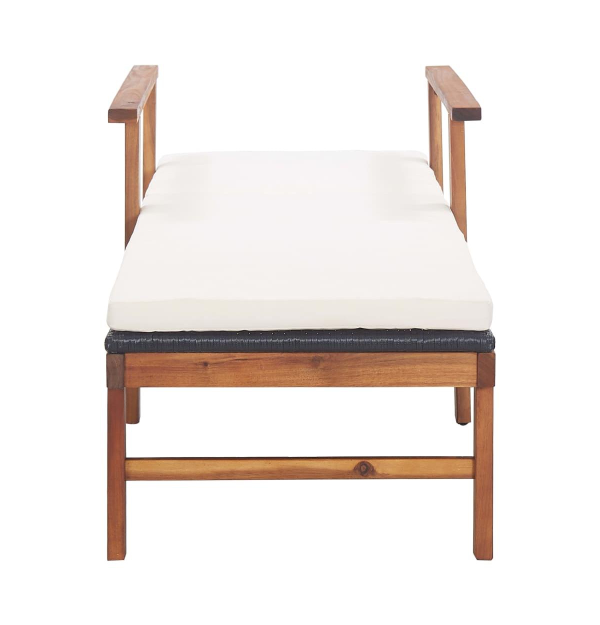 vidaXL Sun Lounger with Cushion Poly Rattan and Solid Acacia Wood- Black