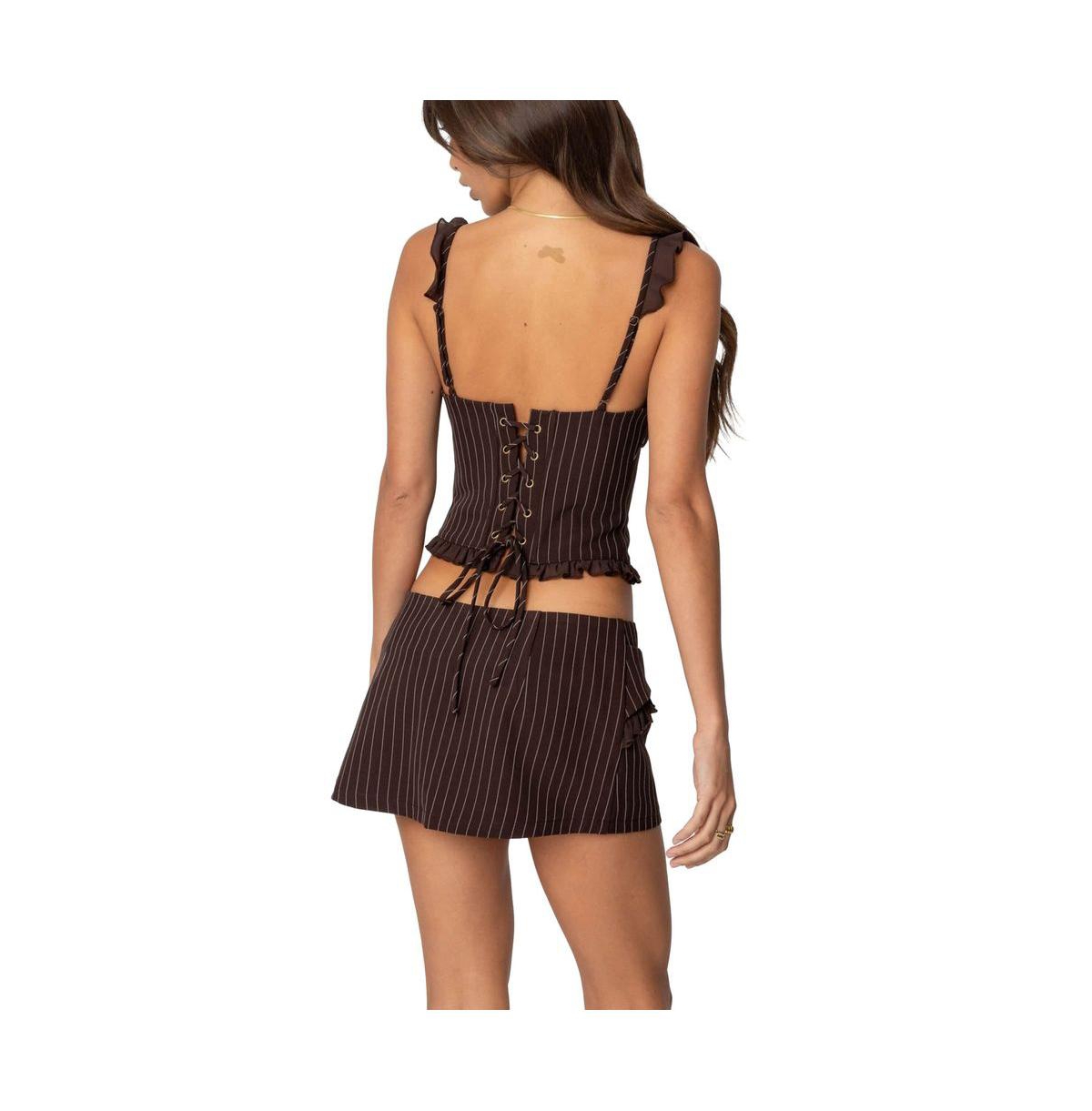 Edikted Women's Colleen Ruffled Pinstripe Corset