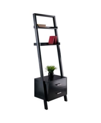 Modern Black 2-Drawer Leaning Ladder Bookshelf Bookcase for Entryway Storage and Display