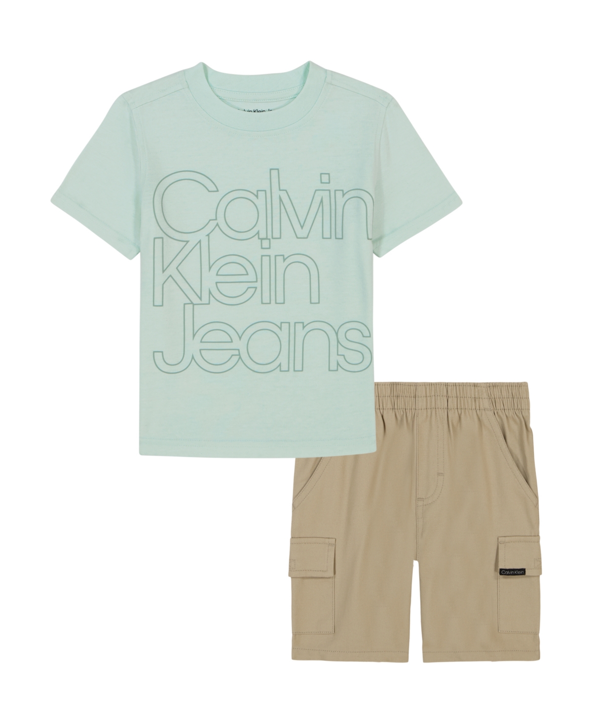 Shop Calvin Klein Toddler And Little Boys Tonal Logo Short Sleeve Tee And Twill Cargo Shorts, 2-piece Set